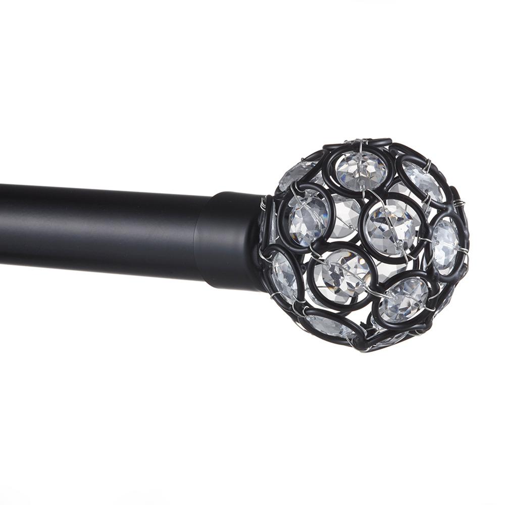 66 in. 120 in.Adjustable Length 1 in. Dia Single Curtain Rod Kit in Matte Black with Rings