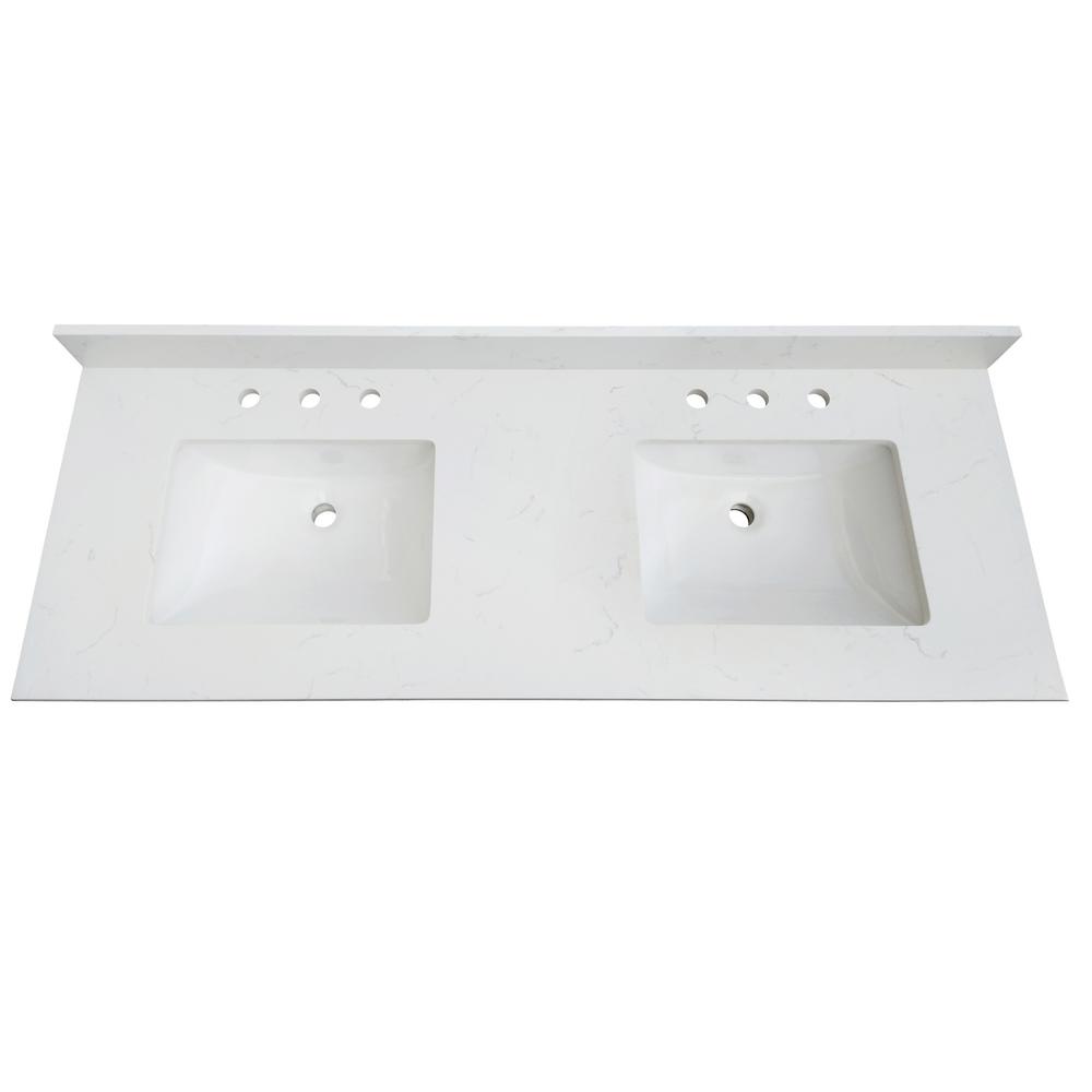 H Quartz Vanity Top In Carrara White, 61 Inch Quartz Single Sink Vanity Top