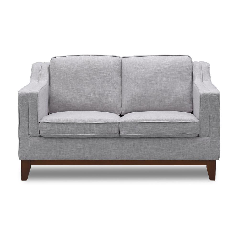 Noble House Calliope Button Back Gray Fabric Reclining Loveseat 301528 The Home Depot