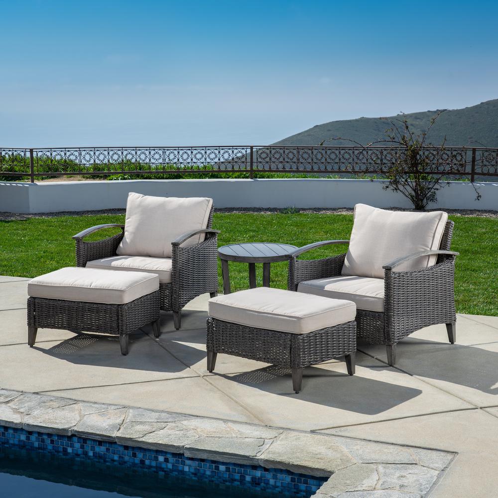 Ae Outdoor Rucker 5 Piece Wicker Patio Conversation Set With Olefin Beige Cushions Dps204900e The Home Depot