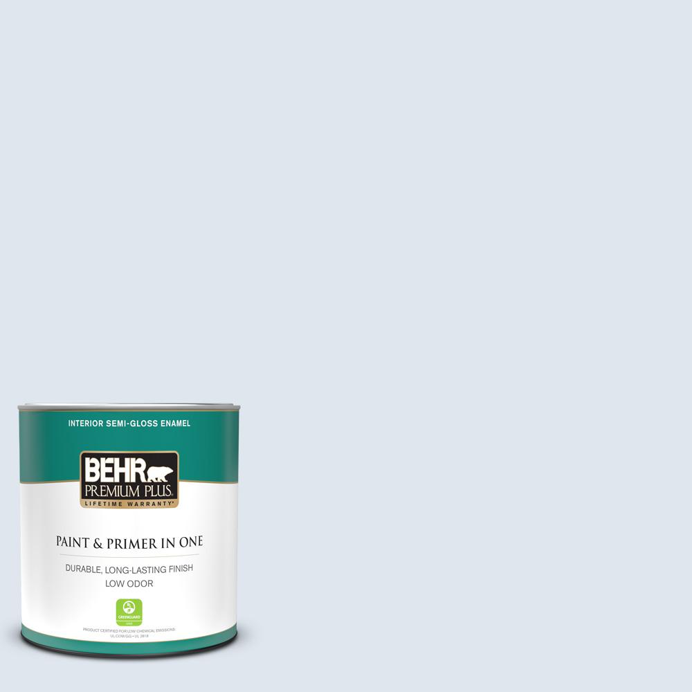 Behr Premium Plus 1 Qt 590c 1 Morning Haze Semi Gloss Enamel Low Odor Interior Paint And Primer In One The Home Depot