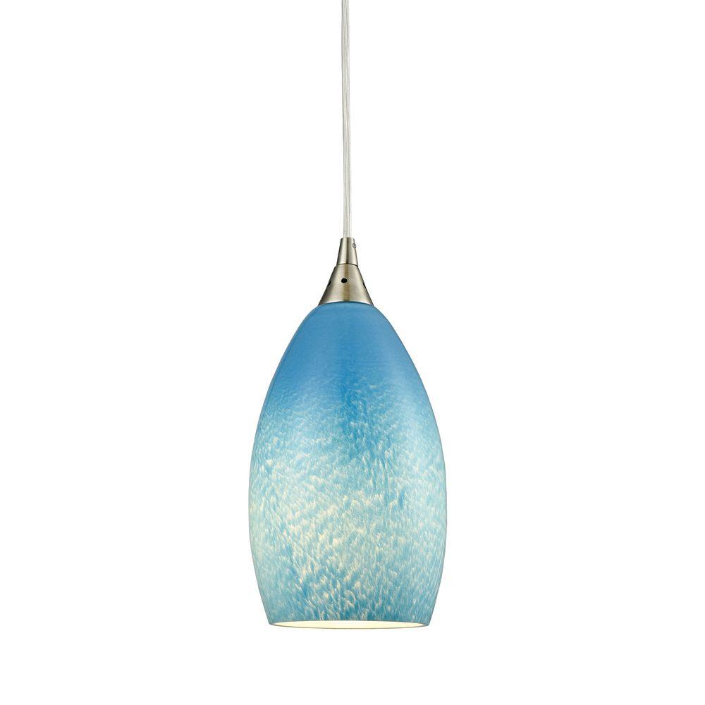 Teal Glass Pendant Light titan lighting earth 1 light satin nickel pendant with sky blue glass