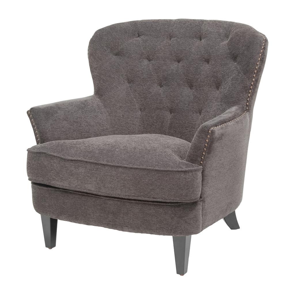 Noble House Mya Dark Grey Fabric Diamond Tufted Club Chair-218322 - The