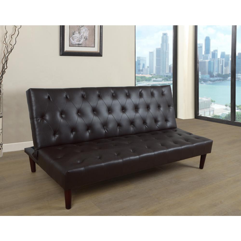 Black Faux Leather Convertible Sofa Bed Futon