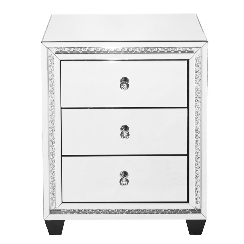 Highgrove 22 In Clear Finish Crystal Bedside Table With 3 Drawers Clear Finish Crystal Bedside Table With 3 Drawers Square Mirror