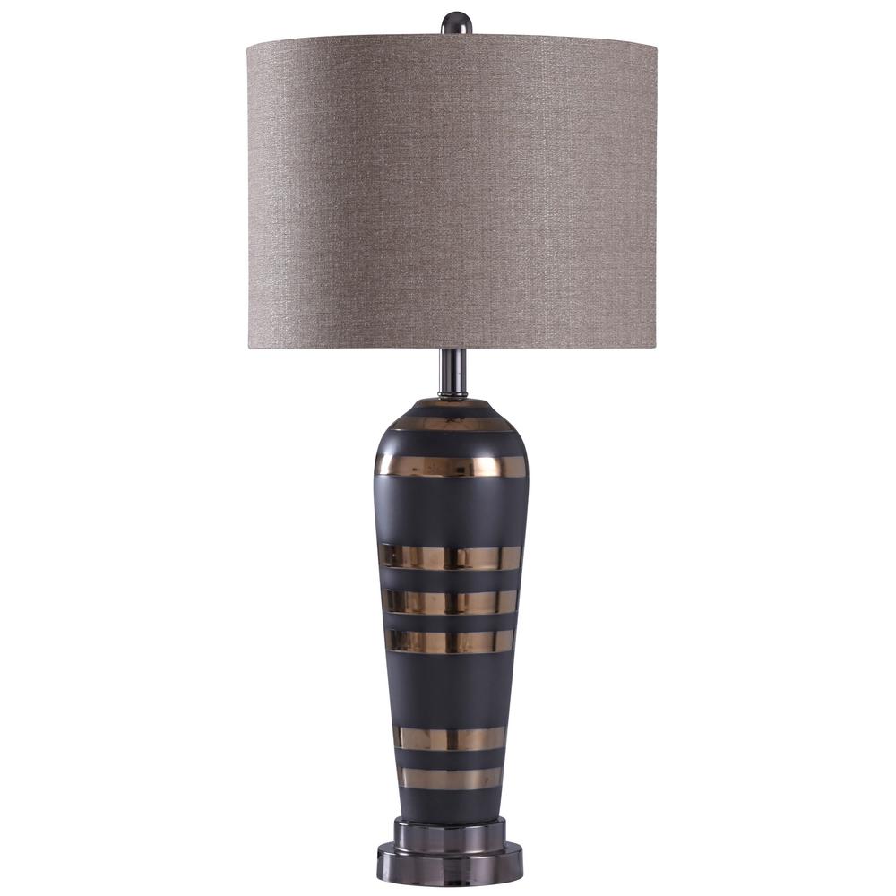 Stylecraft 30 5 In Black Polished Chrome Table Lamp With Grey Styrene Shade