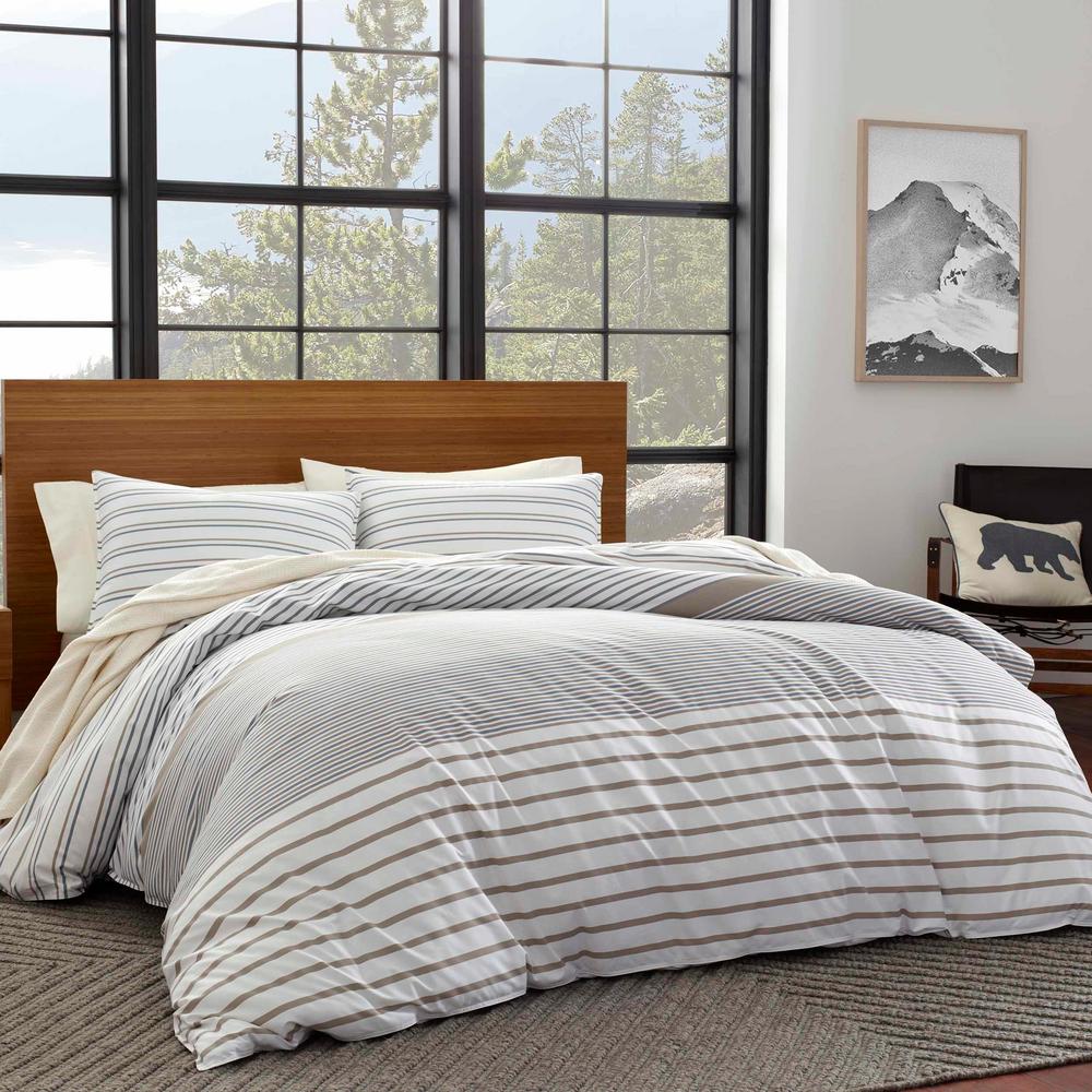 Eddie Bauer Cooper 2-Piece Beige Striped Twin Duvet Cover Set