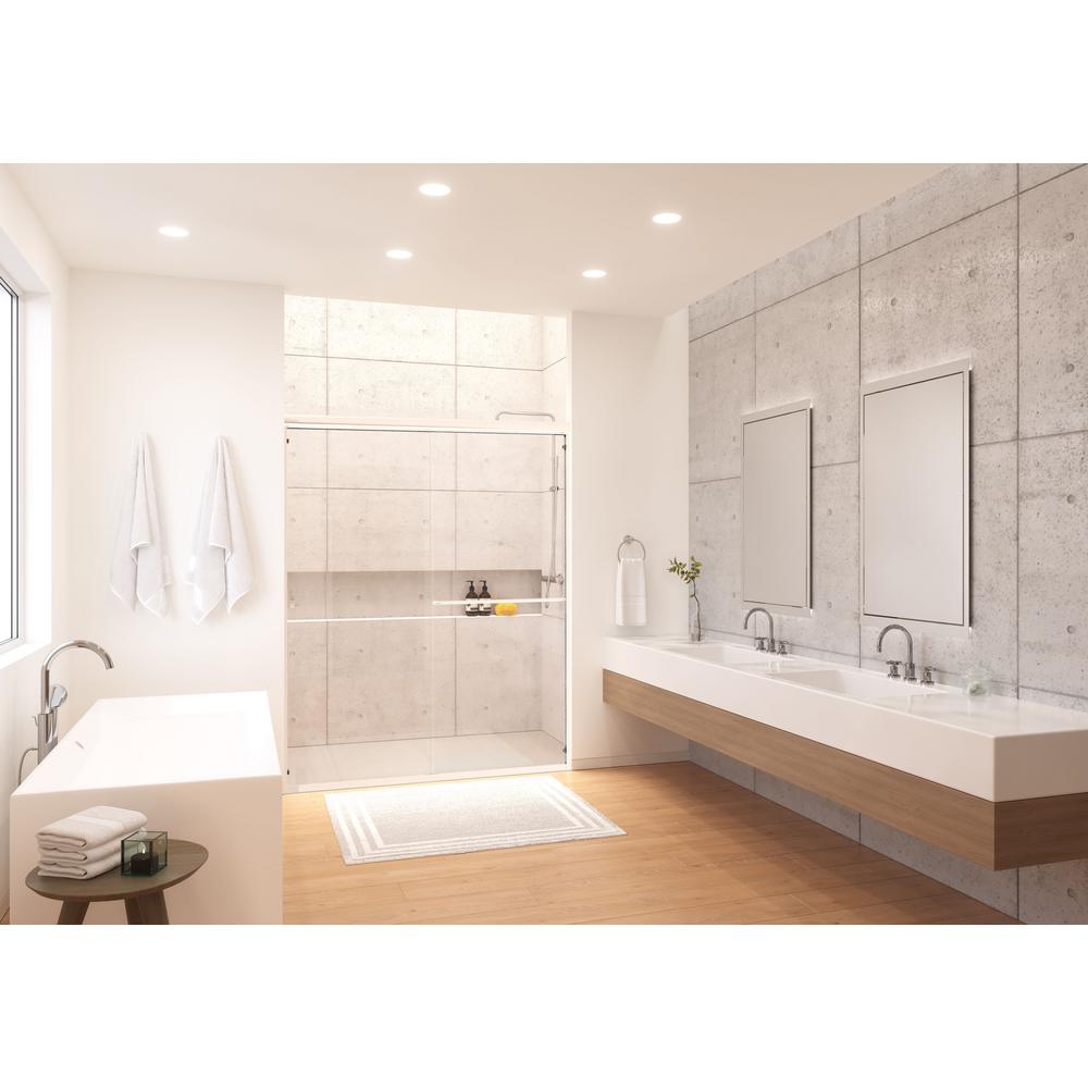 Holcam Distinctive 60 In X 70 1 2 Semi Frameless Sliding Shower Door Chrome With Towel Bar And Knob Pull