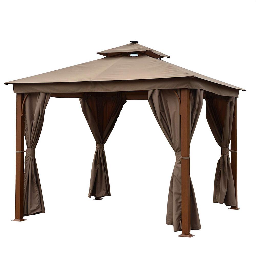 ALEKO 10 ft. x 10 ft. Aluminum Gazebo with Wooden Finish Sand Curtain ...