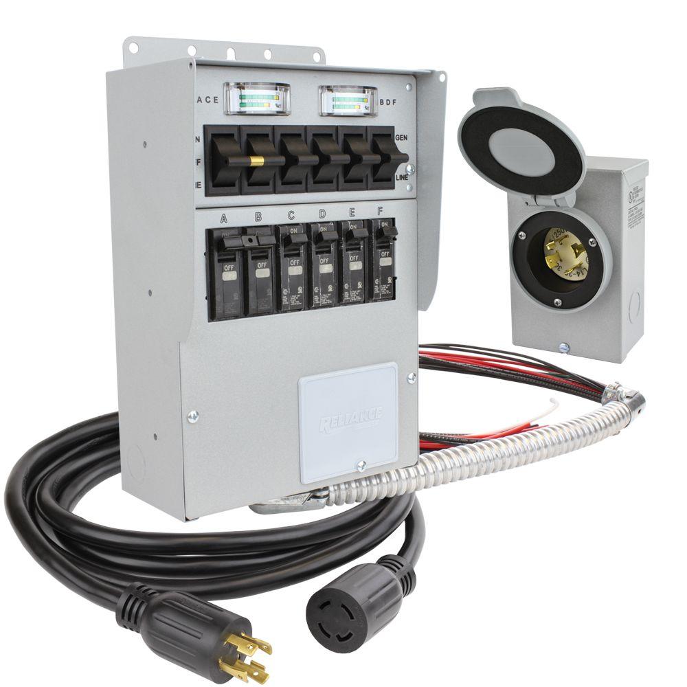 Reliance Controls 30 Amp 250 Volt 7500 Watt Non Fuse 6 Circuit Transfer Switch Kit 3006hdk The Home Depot