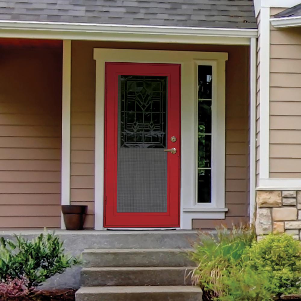 Unique Home Designs 30 In X 80 In Full View Red Hammertone Right Hand Surface Mount Security Door With Meshtec Screen