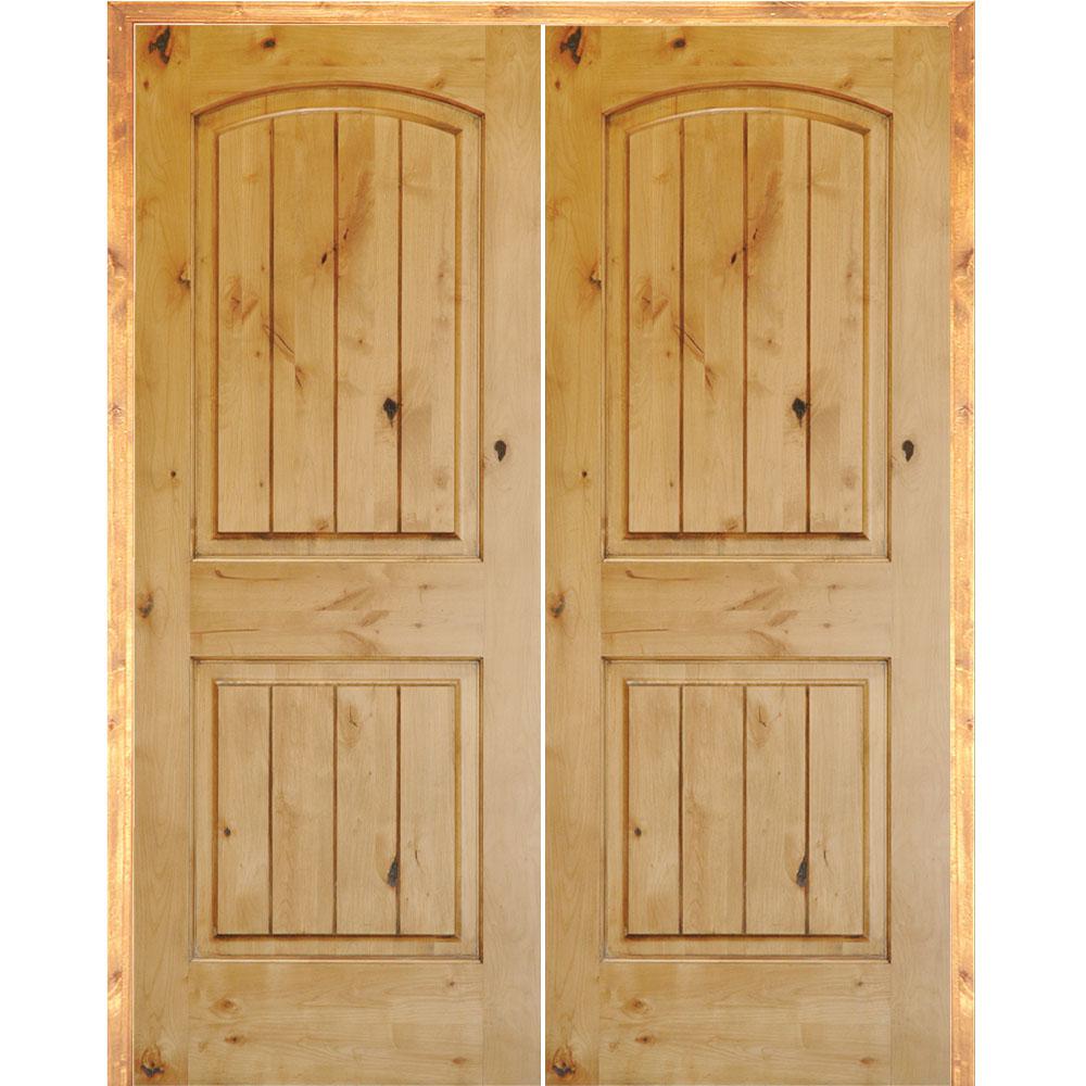 Krosswood Doors 48 In X 80 In Rustic Knotty Alder 2 Panel Arch Top Vg Both Active Solid Core Wood Double Prehung Interior French Door