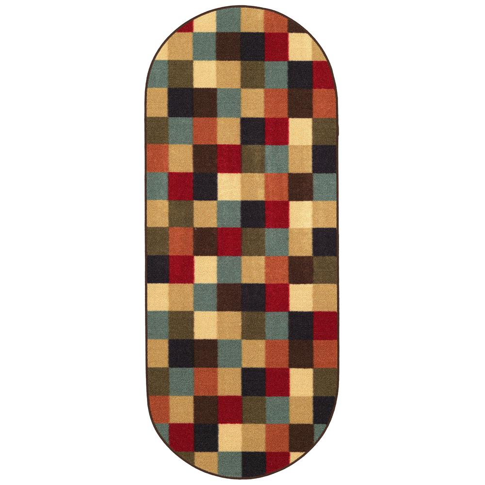 Ottomanson Ottohome Collection Contemporary Checkered Design Multicolor 2 ft. X 5 ft. Oval Runner Rug was $23.06 now $16.14 (30.0% off)