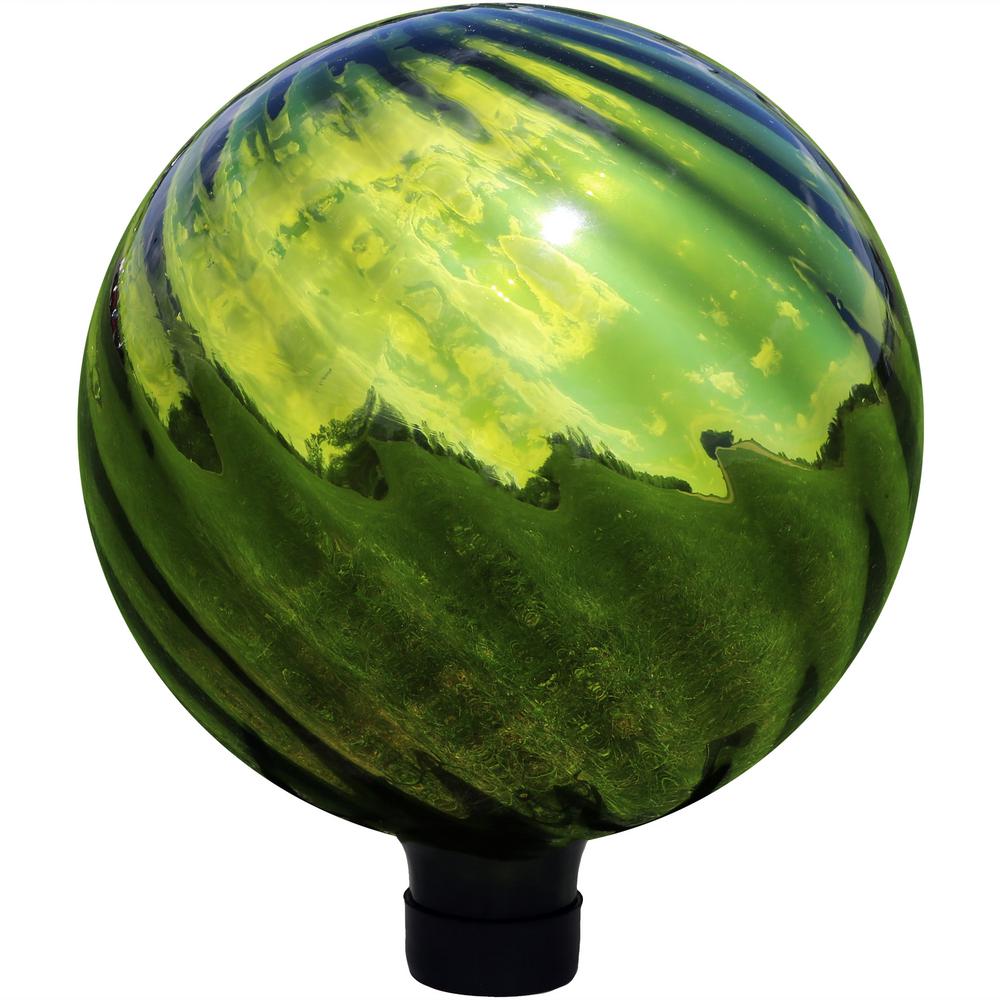 Outdoor Lawn and Yard Ornament 10-inch Sunnydaze Green Rippled Gazing Globe Glass Garden Ball Reflective Mirrored Surface Set of 2