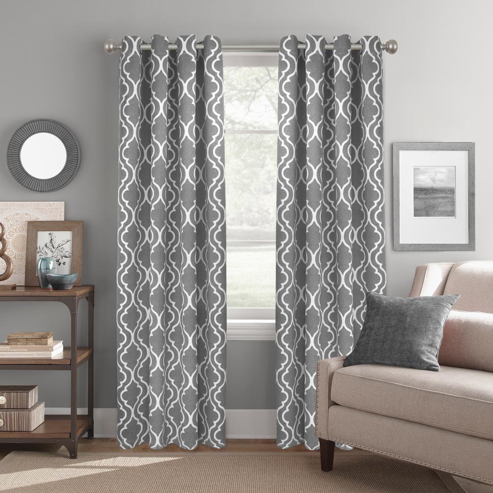 Room Darkening Trellis Grey Grommet Curtain Panel 52" W x 84" L-CDTRLIS