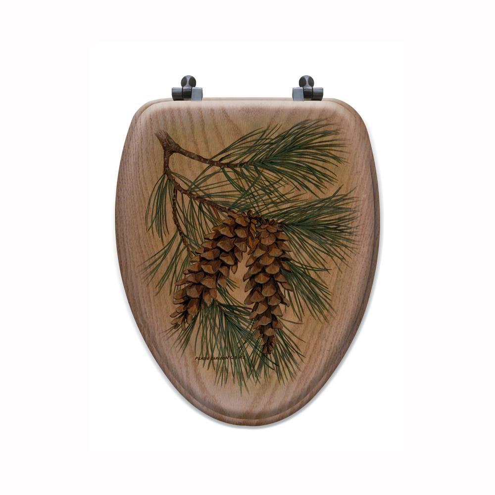 Pine Cone Elongated Closed Front Wood Toilet Seat in Oak BrownTSOPC