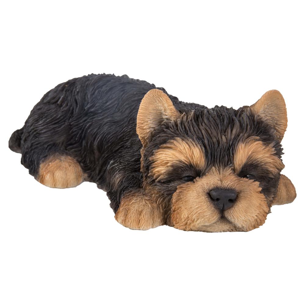 Lifelike Yorkshire Terrier Puppy Dog Sleeping In Wicker Basket Statue Yorkie Pet
