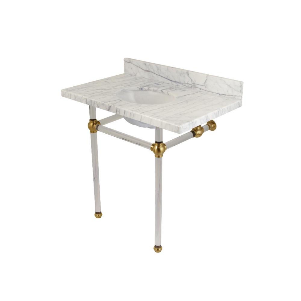 Kingston Brass Washstand 36 in. Console Table in Carrara Marble White