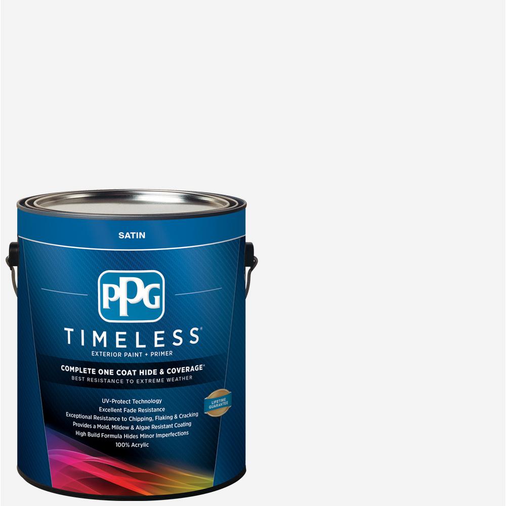 PPG Timeless 1 gal. Pure White/Base 1 Satin Exterior Paint with Primer