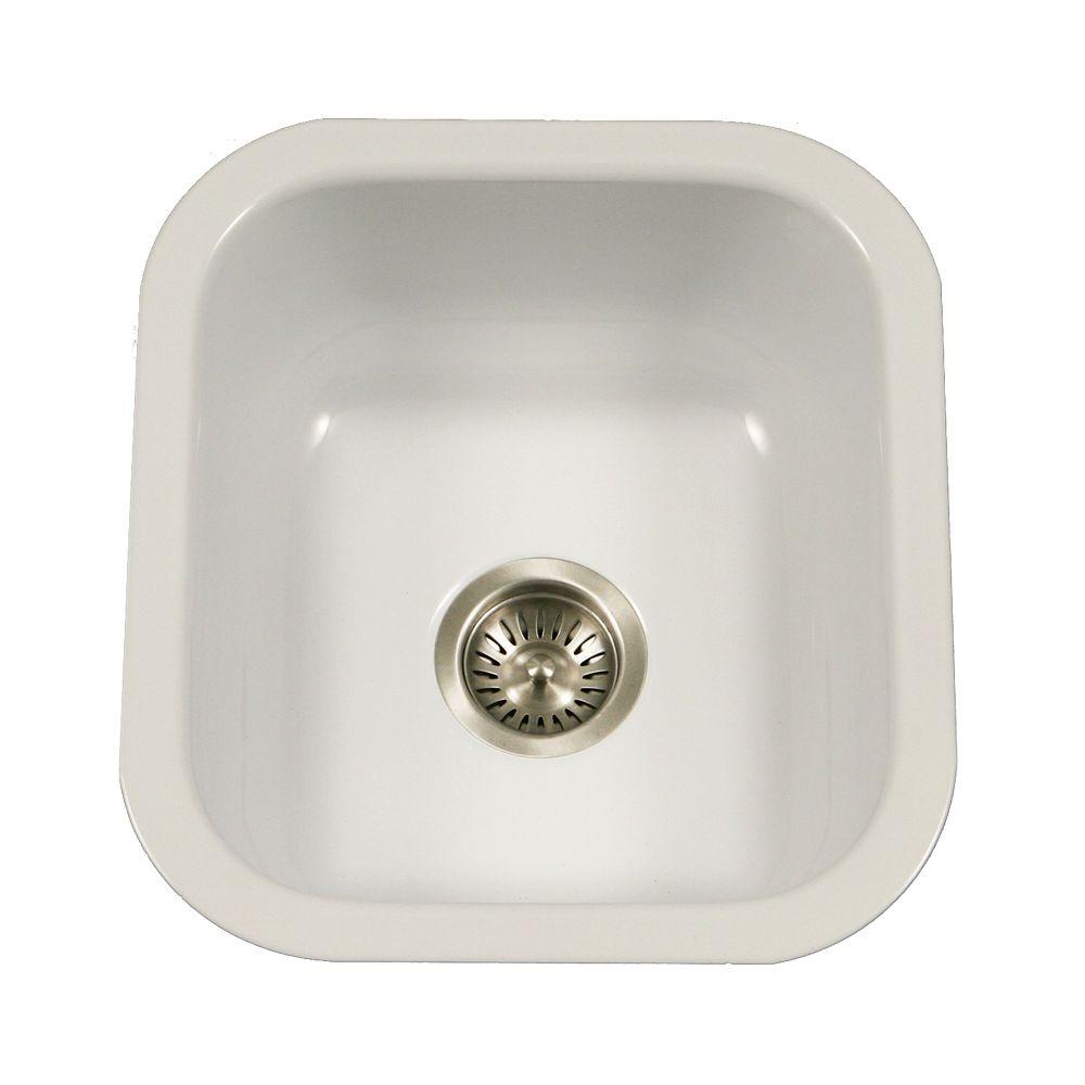 Porcela Series Undermount Porcelain Enamel Steel 16 In Single Bowl Kitchen Sink In White