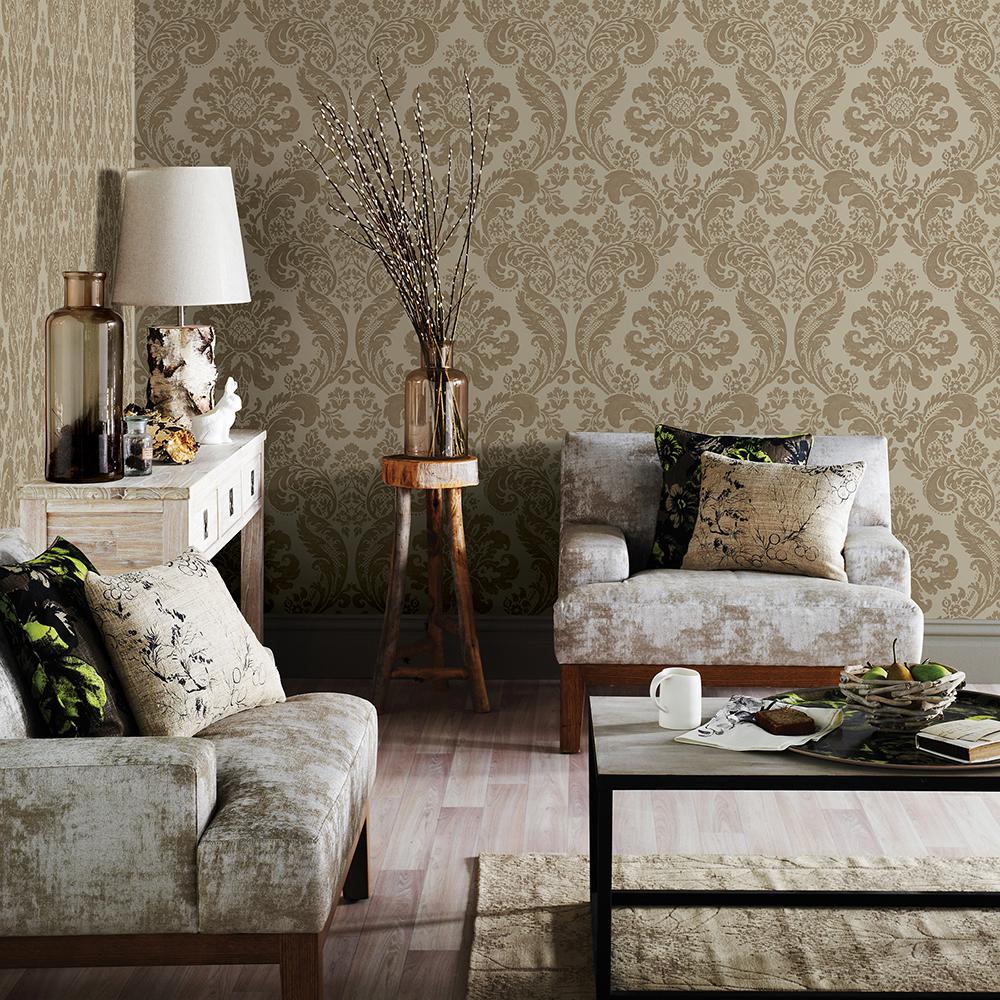 AStreet 56.4 sq. ft. Shadow Khaki Damask Wallpaper276387314 The