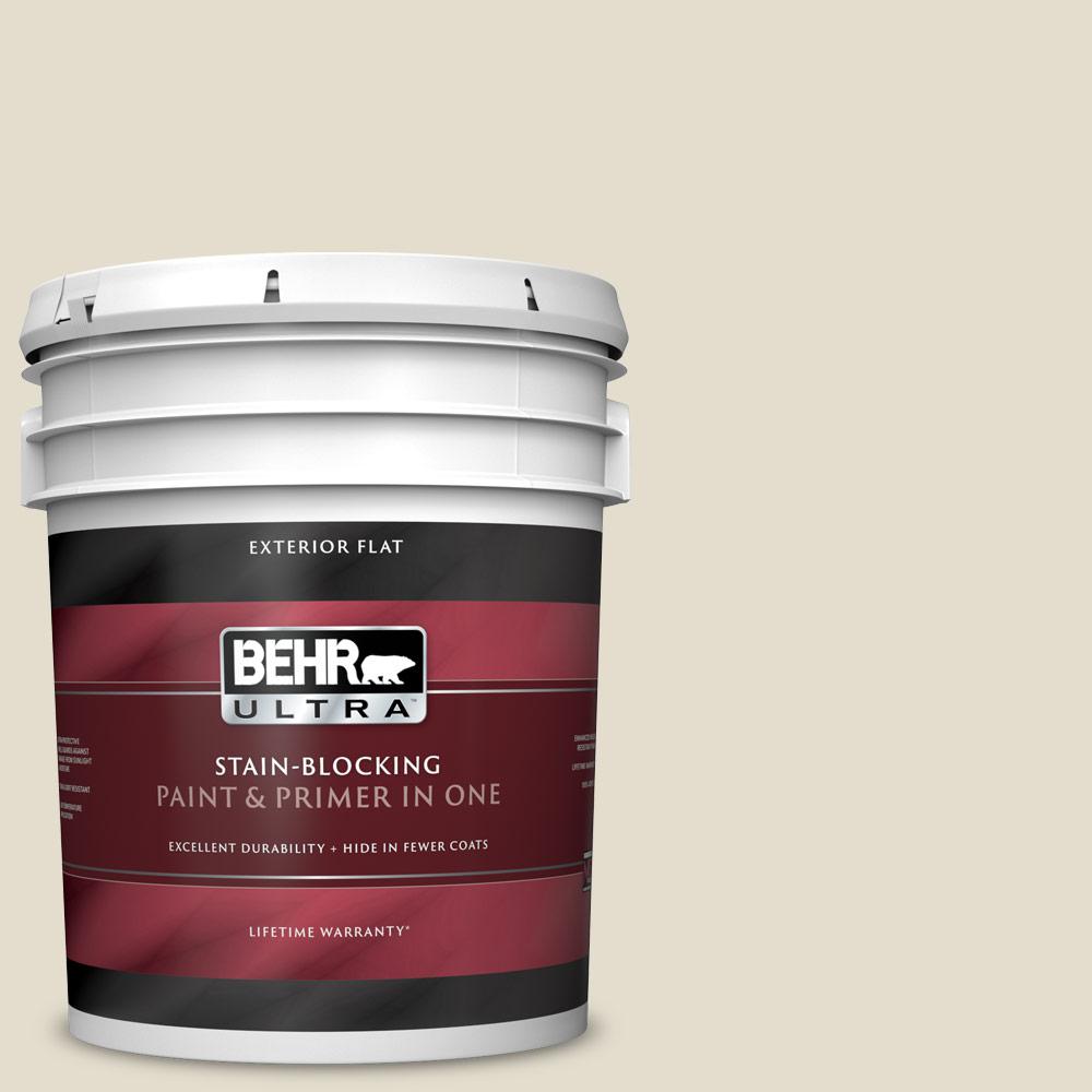 BEHR ULTRA 5 gal. MQ340 Varnished Ivory Flat Exterior Paint and Primer in One485005 The