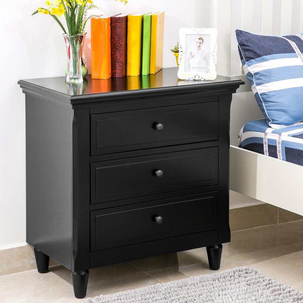 Harper Bright Designs Black Wickes 3 Drawer Nightstand