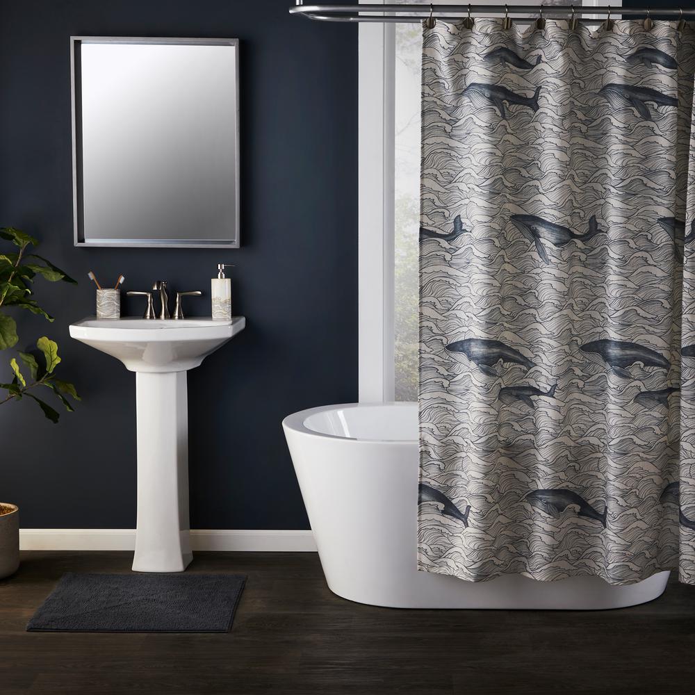 Whale Waves 72 In Dove Gray Shower Curtain V1218900200001 The