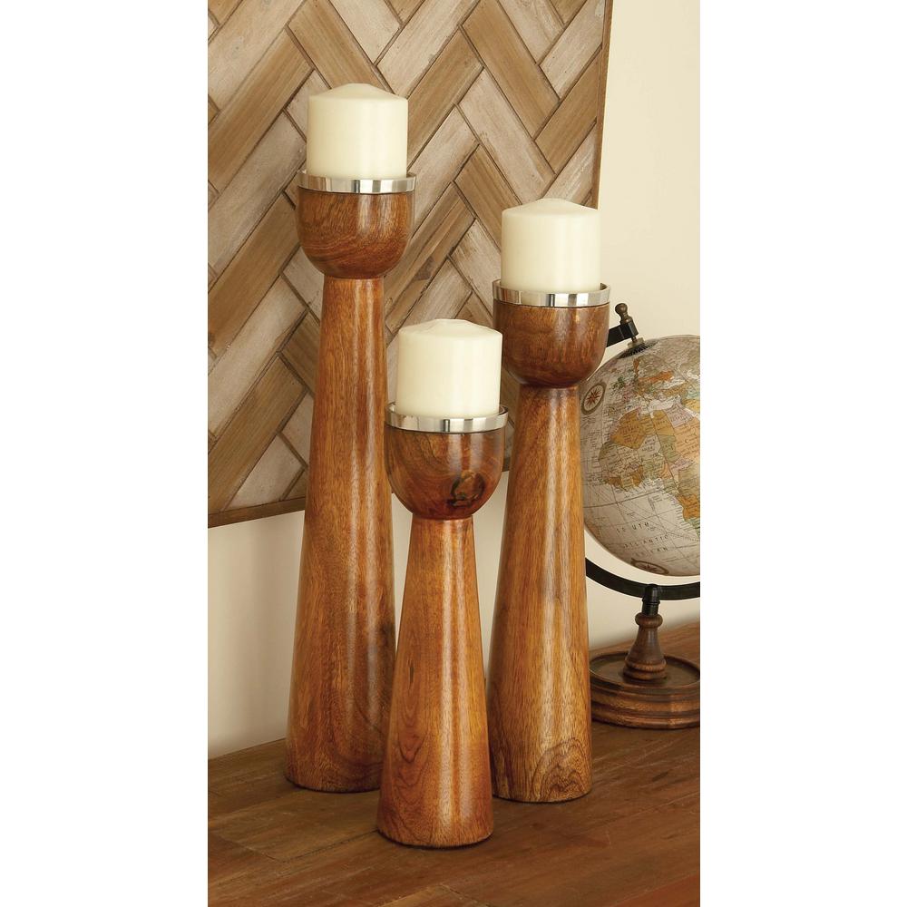 Litton Lane Set Of 3 Modern Mango Wood Candle Holder 51279 The Litton Lane Set Of 3 Modern Mango Wood Candle Holder