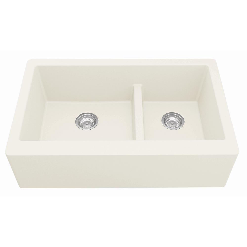 Karran Farmhouse Apron Front Quartz Composite 34 in. Double Offset Bowl ...