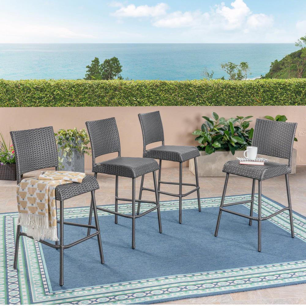 Noble House Timothy Gray Wicker Outdoor Bar Stool (4Pack)307209 The Home Depot