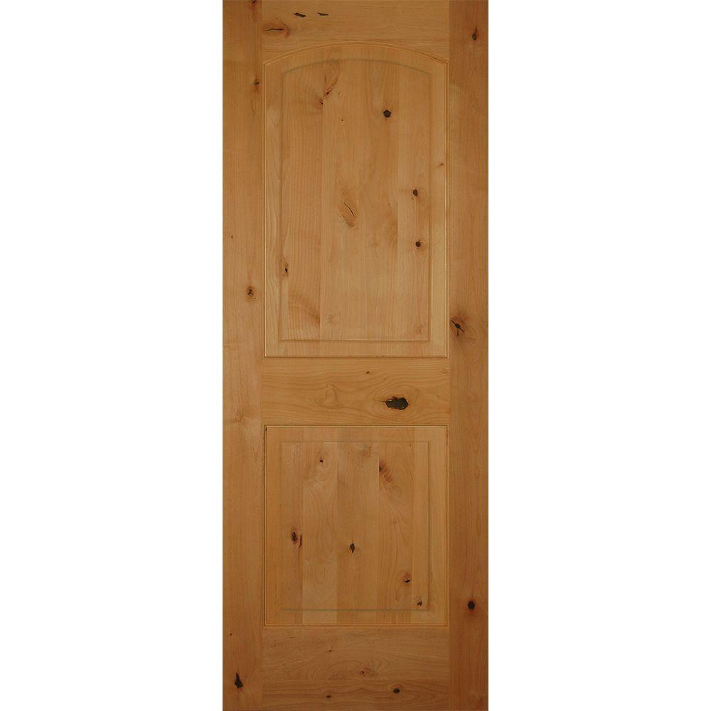 Builders Choice 28 In X 80 In 2 Panel Arch Top Unfinished Solid Core Knotty Alder Single Prehung Interior Door