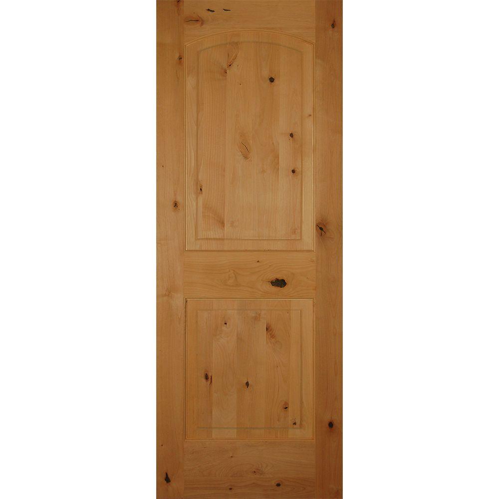 Builders Choice 30 In X 80 In 2 Panel Arch Top Unfinished Solid Core Knotty Alder Single Prehung Interior Door