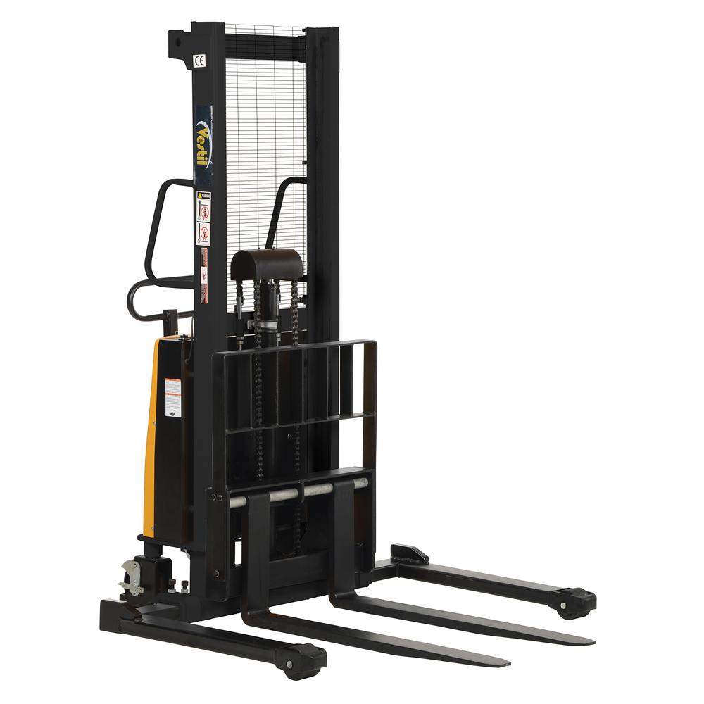 Vestil 2 000 Lb Capacity 137 In High Stacker With Powered Lift With Adjustable Forks Over Adjustable Support Legs Sl 137 Aa The Home Depot