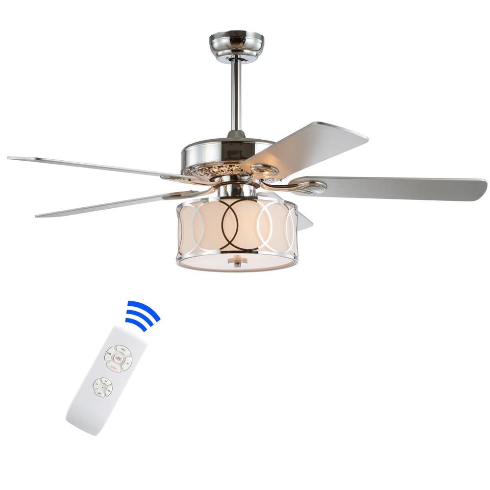 Jonathan Y Circe 52 In Chrome 3 Light Drum Shade Led Ceiling Fan With Light And Remote