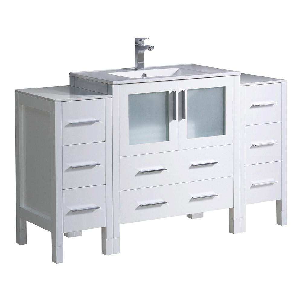 Fresca Torino 54 in. Bath Vanity in White with Ceramic Vanity Top in