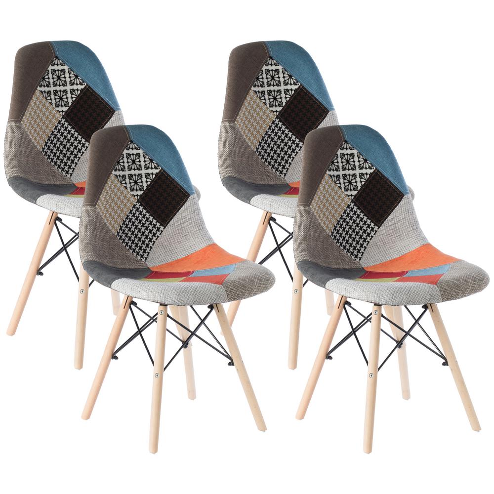 Bold Tones Modern Upholstered Plastic Multicolor Fabric Patchwork Dsw Shell Dining Chair With Wooden Dowel Eiffel Legs Set Of 4 Qi003747 4 The Home Depot