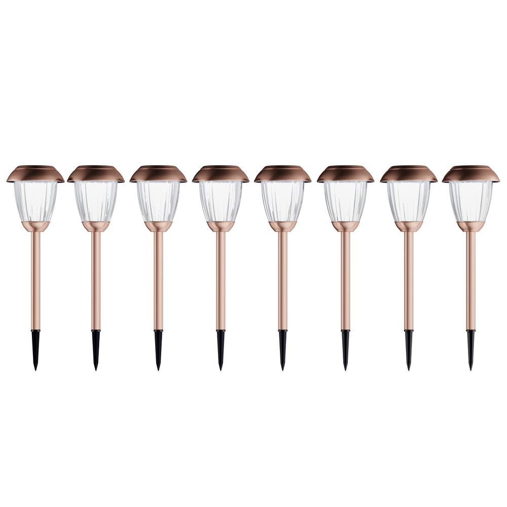 Brown Solar Path Lights Landscape Lighting The Home Depot Tall Copper Outdoor Integrated Led Landscape Stainless Steel Solar Path Light Set
