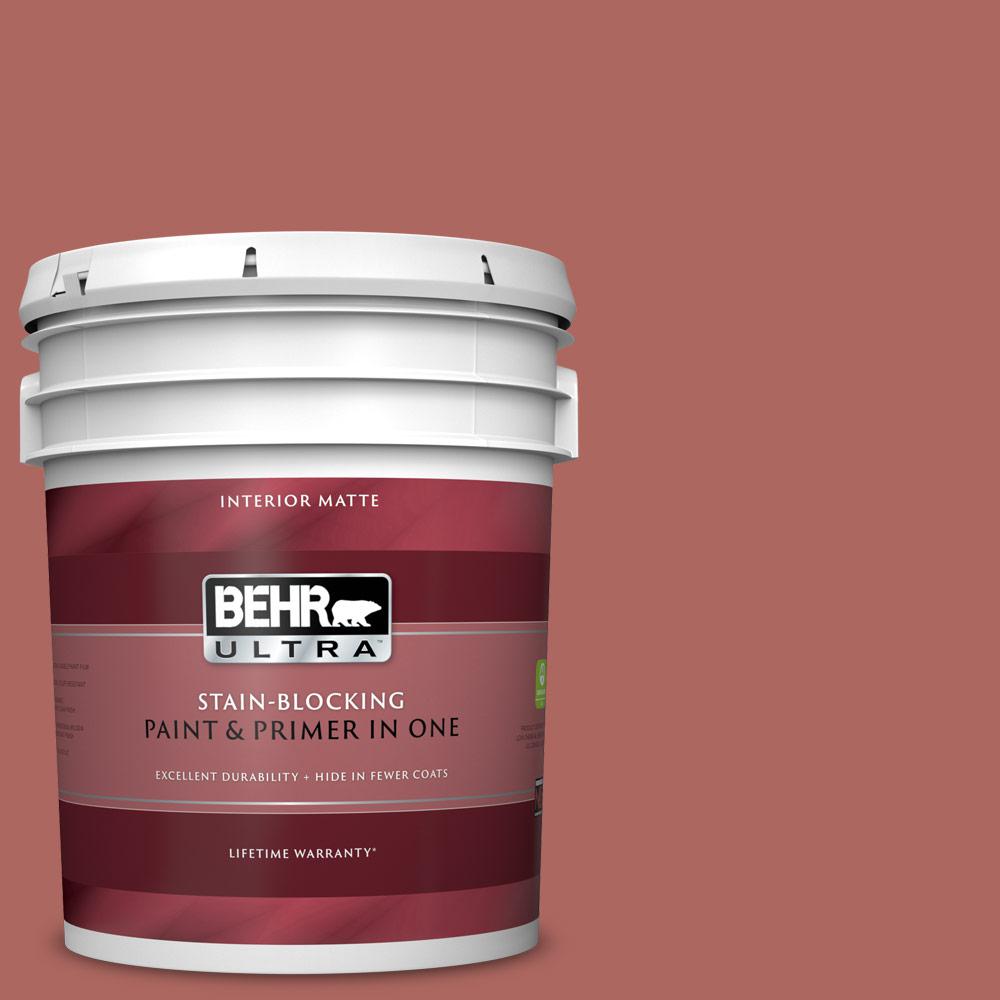 Behr Ultra 5 Gal Ppu2 13 Colonial Brick Matte Interior Paint And Primer In One