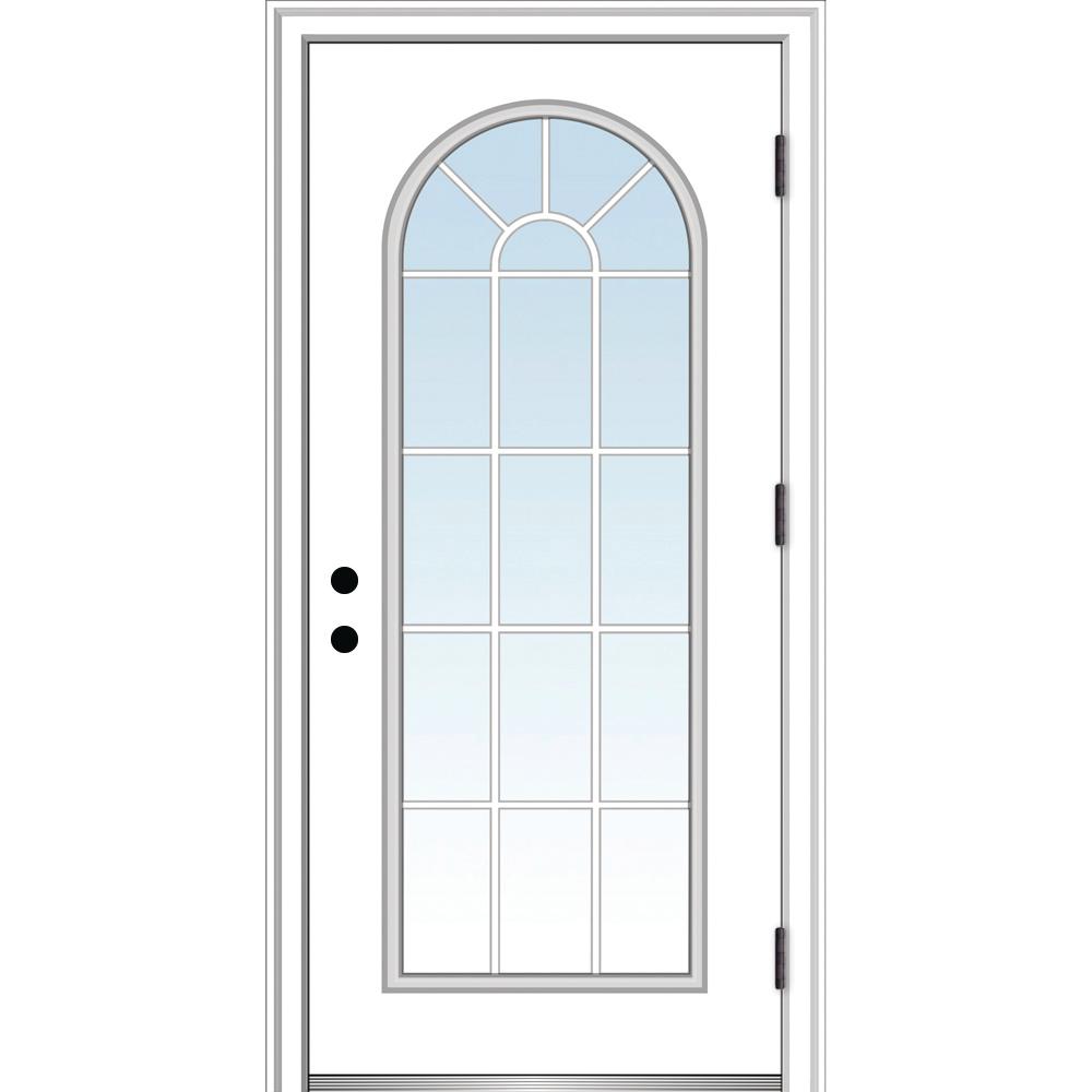 Mmi Door 36 In X 80 Classic Left Hand Outswing Full Lite Round Top Clear Primed Steel Prehung Front With Brickmould