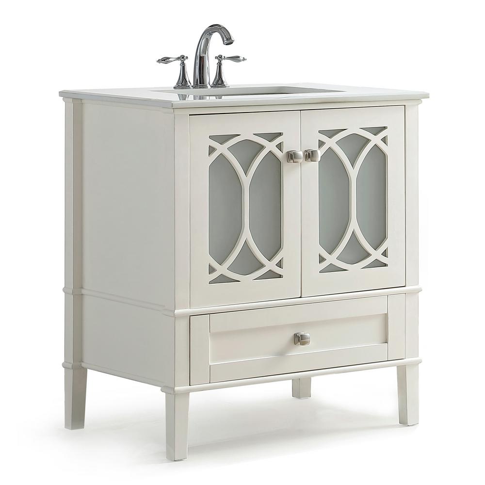 Simpli Home  Cape Cod 30 in W Vanity in Soft White with 