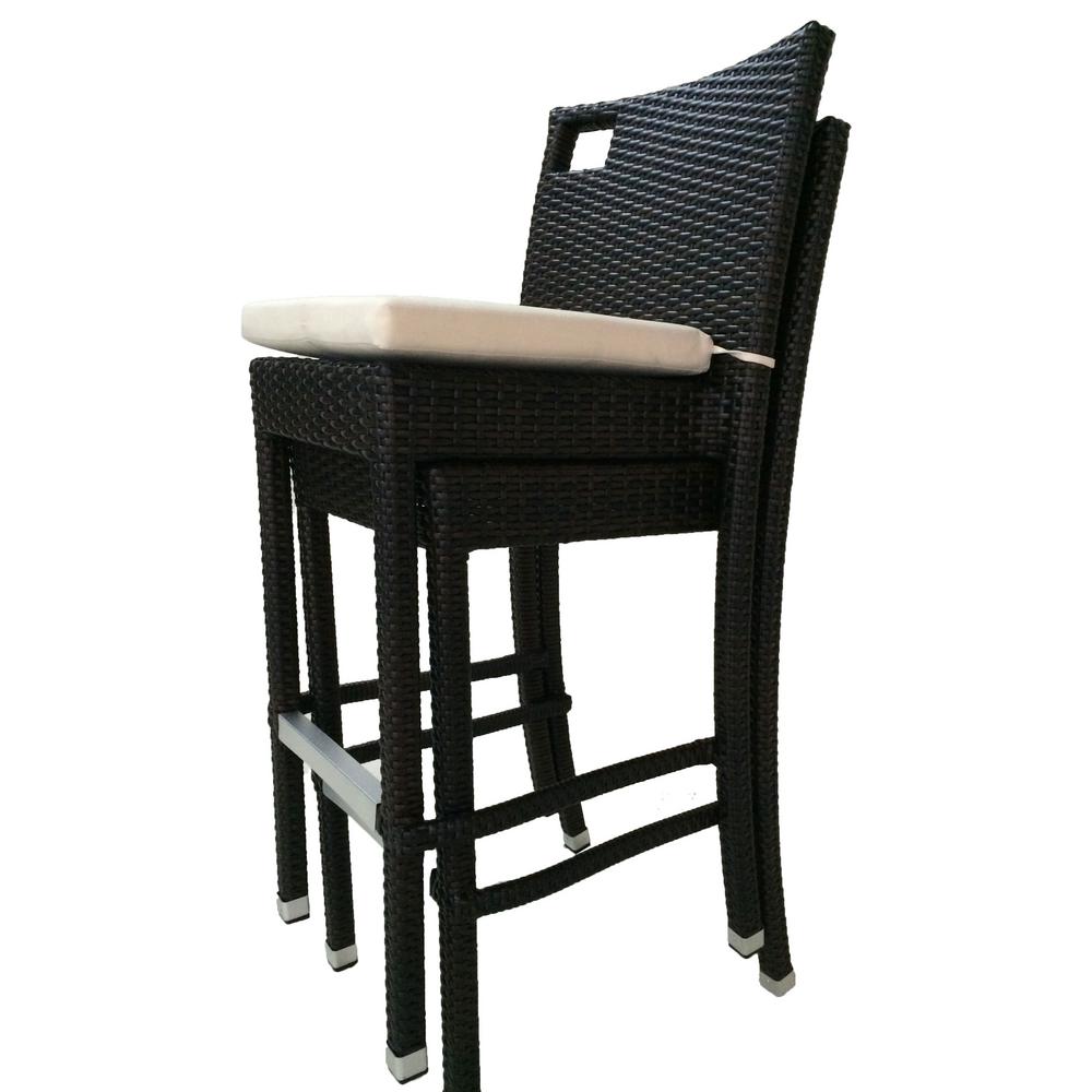 Sydney Stackable Wicker Outdoor Bar Stool With Cream White Cushion Sydney Stackable Wicker Outdoor Bar Stool With Cream White Cushion 2 Pack