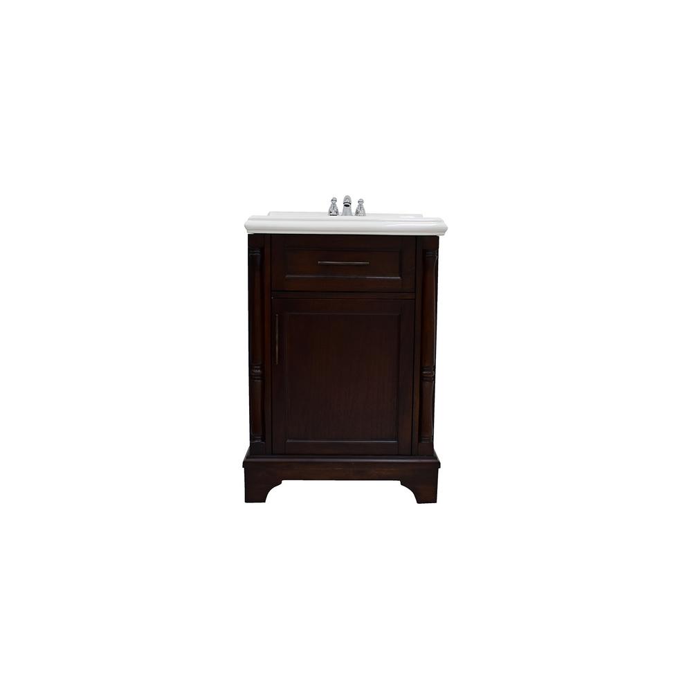 222 Fifth Madison 24 In W Bathroom Vanity Brown With Ceramic W Bathroom Vanity In Brown With Ceramic Top White Basin