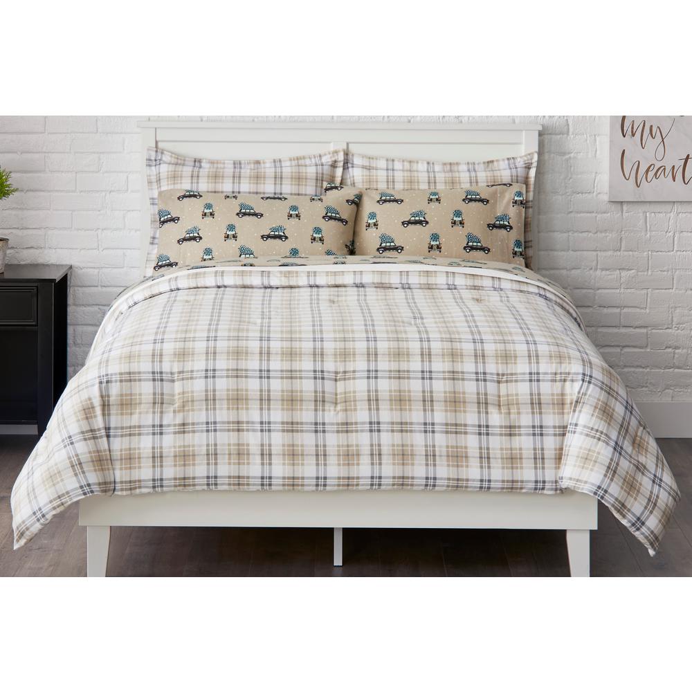 Stylewell 3 Piece King Flannel Comforter Set In Khaki And Stone