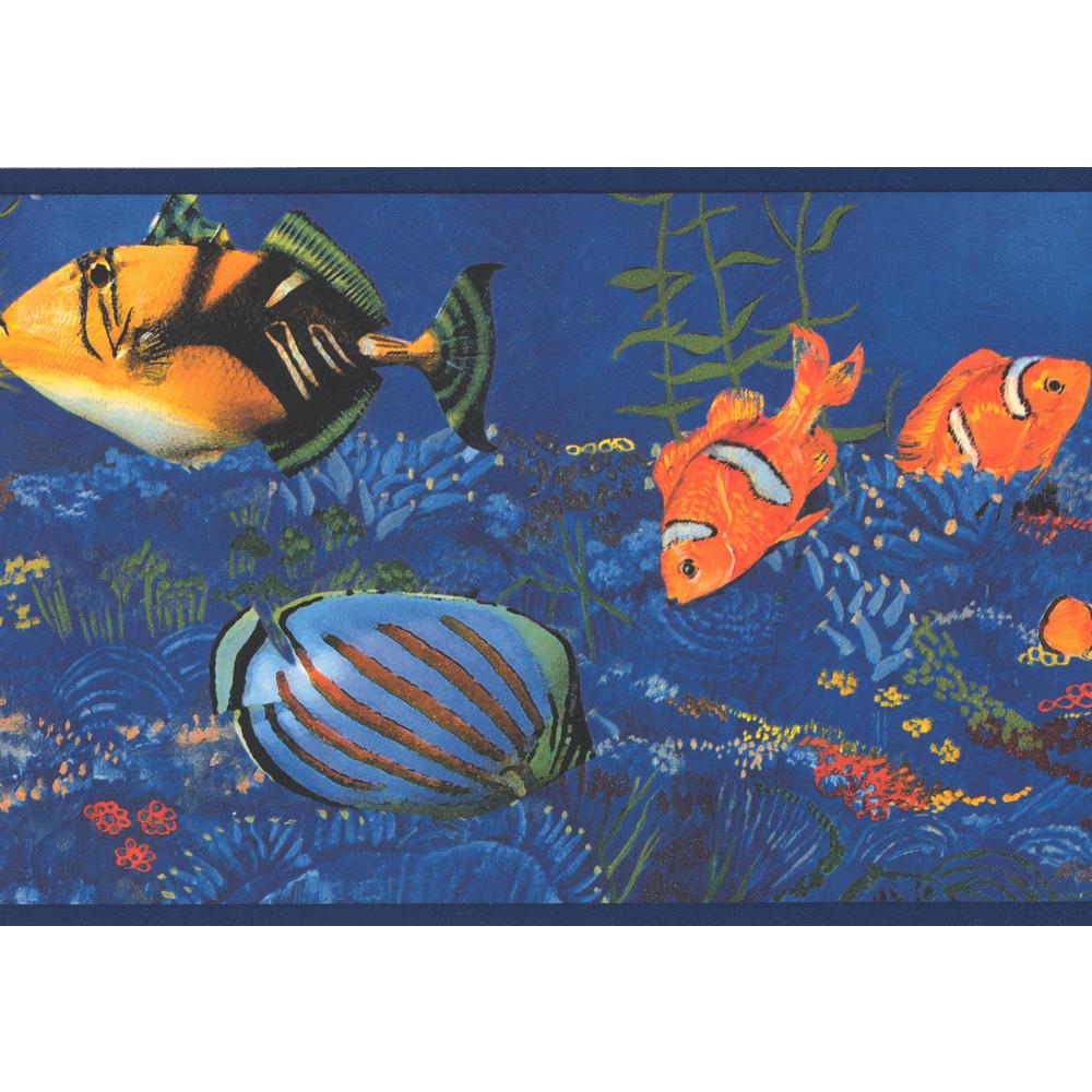 York Wallcoverings Yellow Black Orange Striped Fish Seahorse In