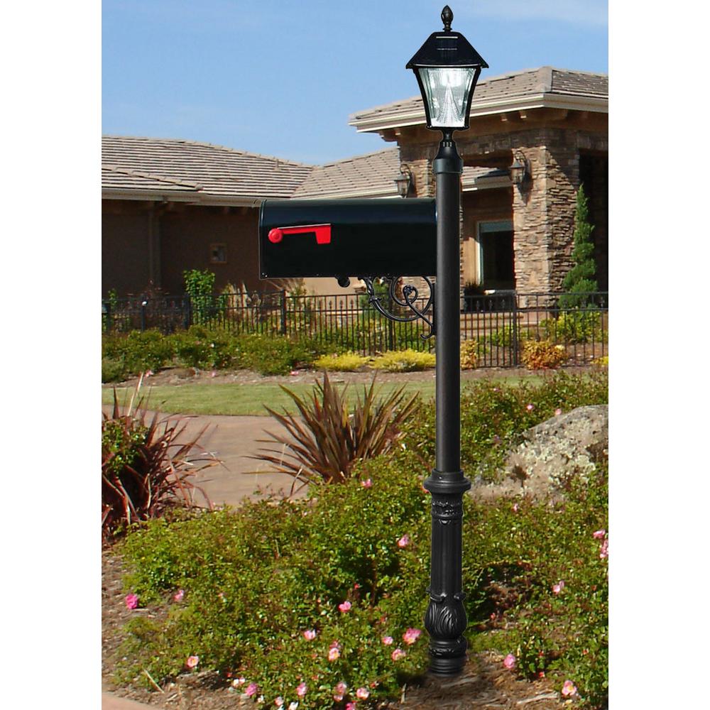 Qualarc Lewiston Mailbox Collection Post With Economy 1 Mailbox Ornate Base And Solar Lamp In Black Lpst 700 E1sl The Home Depot