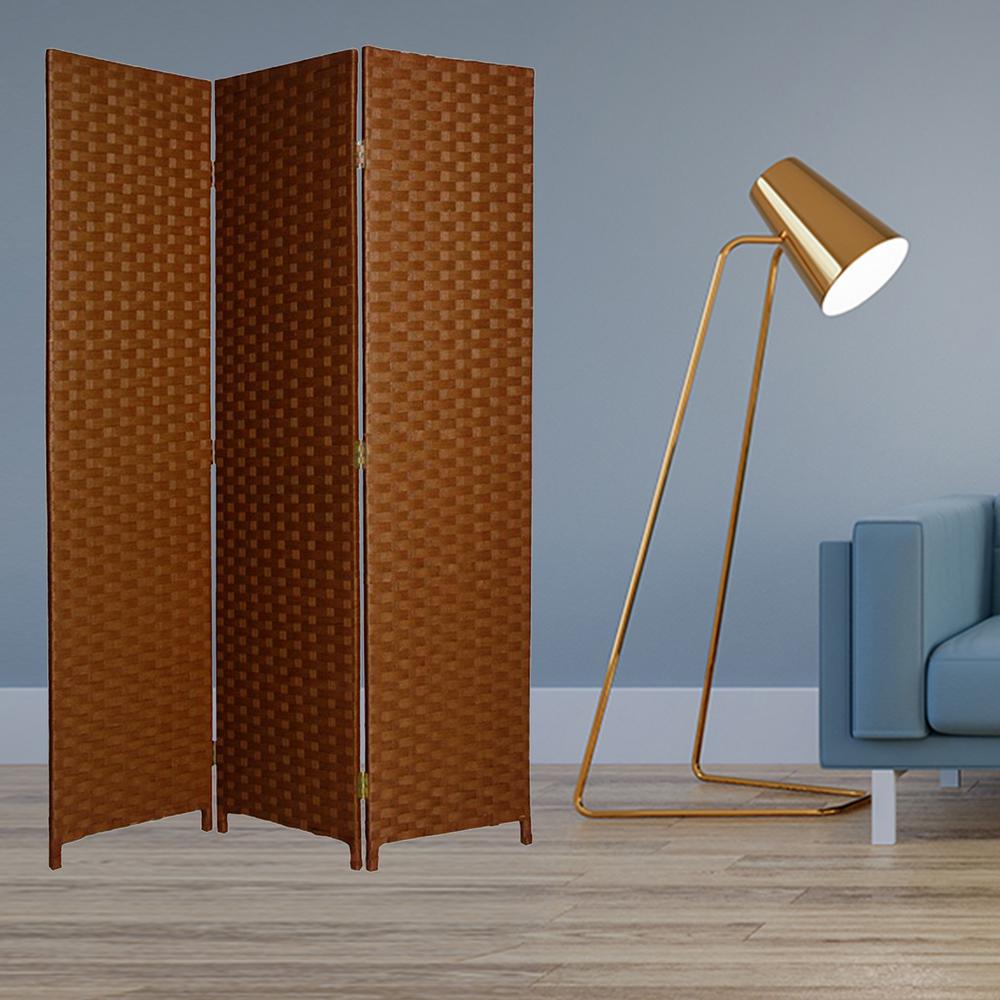 Espresso//Brown Paper Straw Weave Ore International FW0676ZB 4-Panel Screen Room Divider on 2-Inch Leg