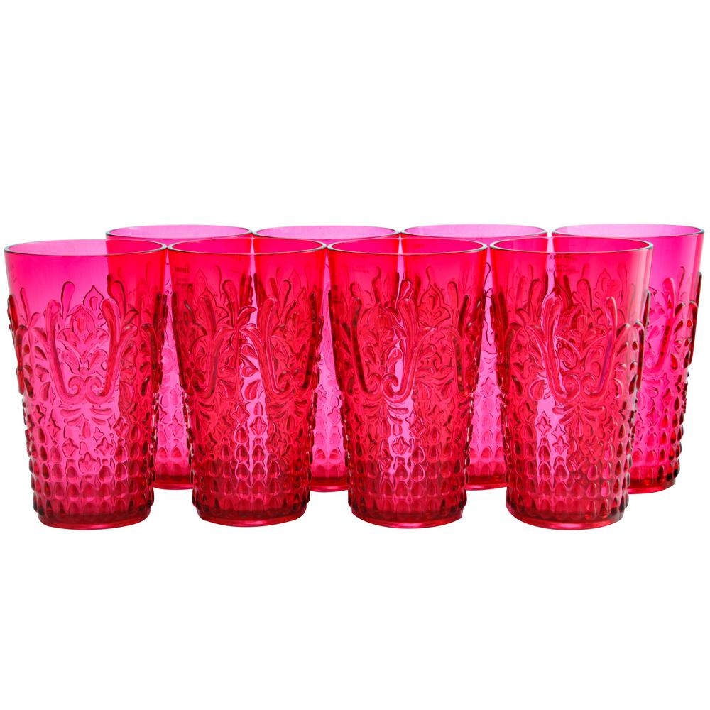 Drinking Glasses 16 oz Red Break Resistant Plastic Tumbler Stackable Cup 12-Pc