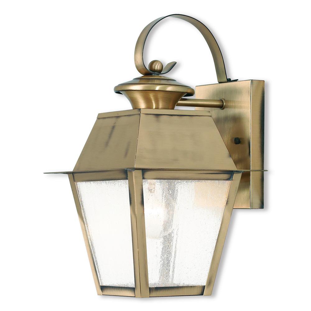 brass outdoor antique lantern light lighting livex 2162 mount mansfield lanterns homedepot seeded glass