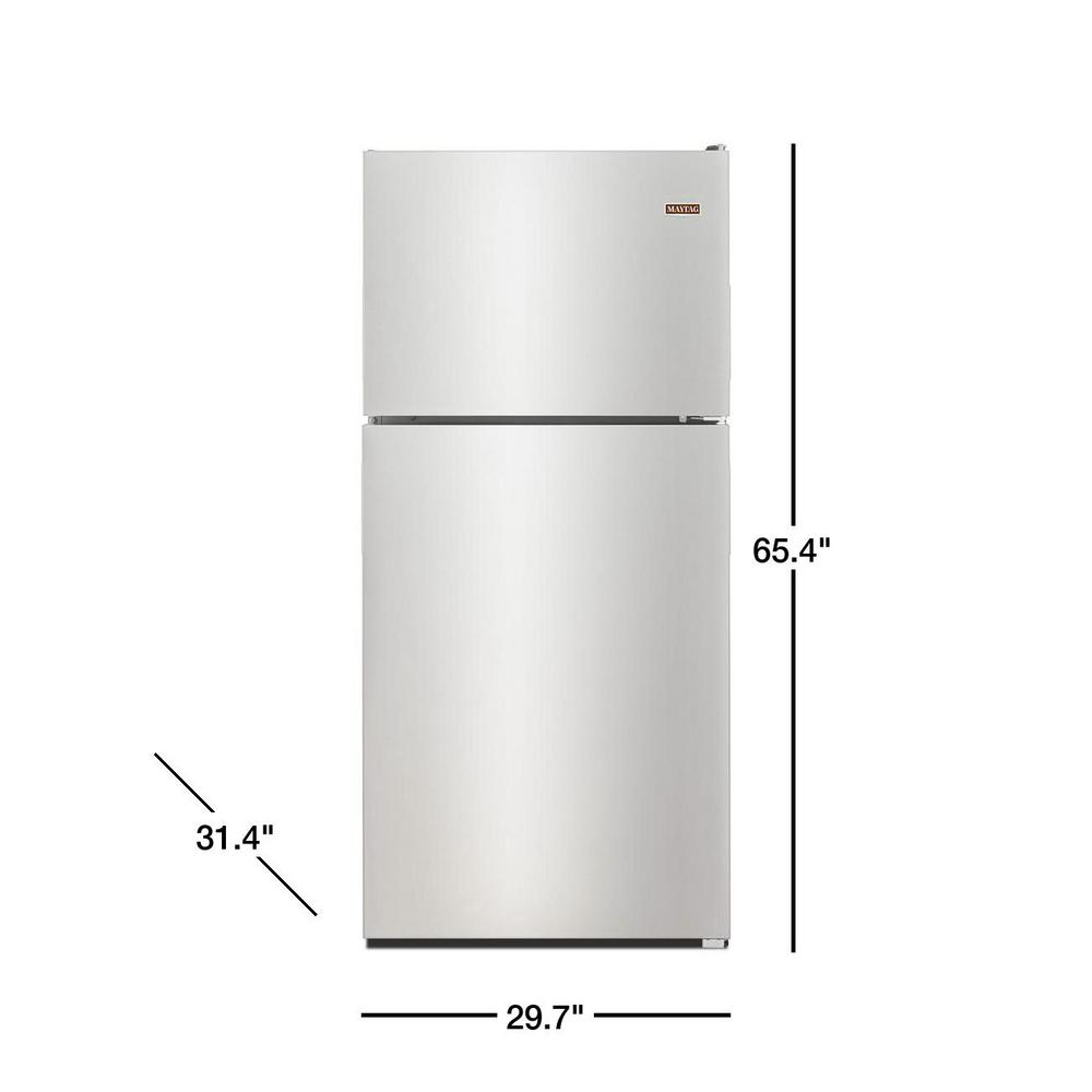 Maytag 18 Cu Ft Top Freezer Refrigerator In Fingerprint Resistant Stainless Steel Mrt118fffz The Home Depot
